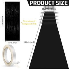 2.6×30 Feet Black Carpet Runner Aisle with Tinsel Tassel Curtains Set
