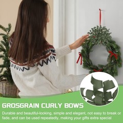 6 Pcs 4 Inch Grosgrain Curly Bows for Gift Wrapping Self-Adhesive Deep Green