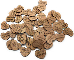 Wooden Heart Confetti ~ Happily Ever after ~ Wood Hearts, Wood Confetti Engraved