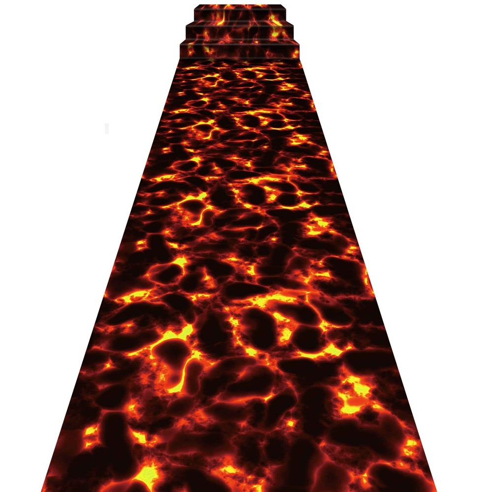 2 Pack Lava Themed Aisle Runners Halloween Lava Party Decorations Fire Volcano T
