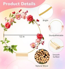 12 Inch 10 Sets Metal Floral Hoop Centerpiece with Wood Stands and LED Fairy …