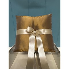 Hortense B Hewitt Co Ring Bearer Pillow Taupe w/ Ivory Satin Bow Pearl Wedding