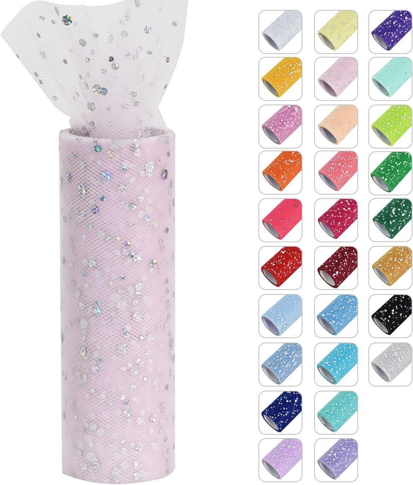 Light Pink Glitter Tulle Rolls 6 Inch by 10 Yards Sequin Tulle Fabric Ribbon for