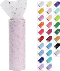 Light Pink Glitter Tulle Rolls 6 Inch by 10 Yards Sequin Tulle Fabric Ribbon for