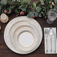 25 WHITE GOLD 10″ Porcelain Design Round Paper PLATES Party Events Decorations