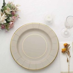 TAUPE 25 Round 13″ PAPER CHARGER PLATES Metallic Rim Party Events Tableware