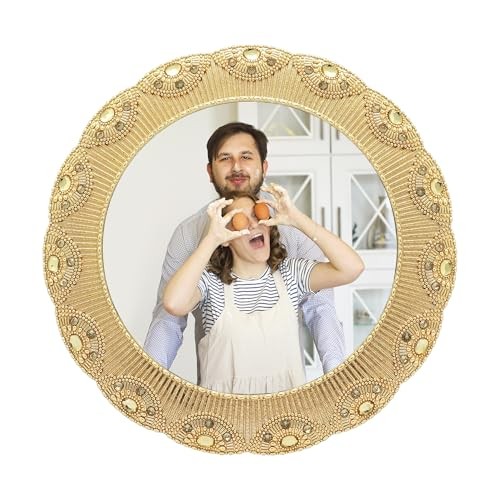 Circular Gold Jeweled Photo Frame / 5×5 In | For Tabletop Display | Perfect
