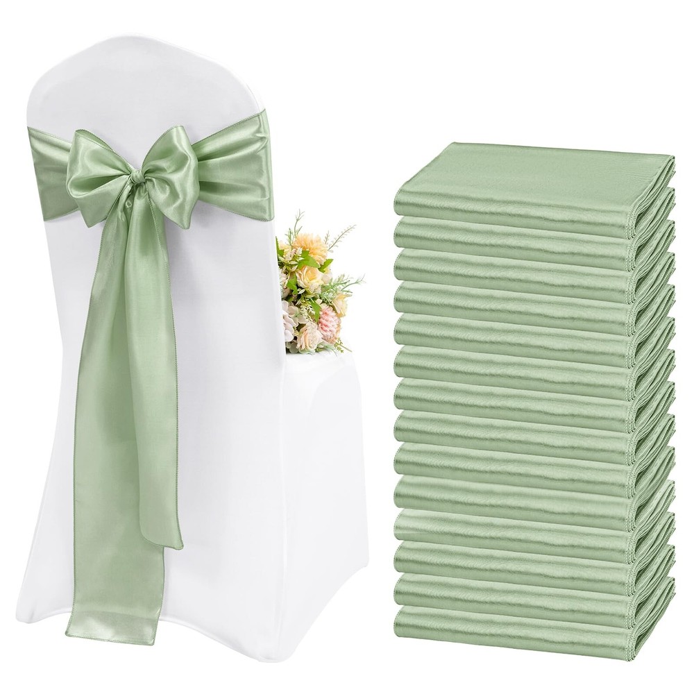 60 Pcs Satin Chair Sashes Sage Green Satin Chair Sashes Chair Decorative for …