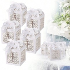 White 3 Laser Cut Cross Gift Boxes 5x5x7cm Wedding Favors Decor