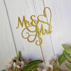 Gold Glitter Mr and Mrs Cake Topper for Weddings and Engagements