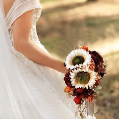 9.8 Inch Vintage Sunflower Wedding Bouquets for Bride Artificial Sunflower an…