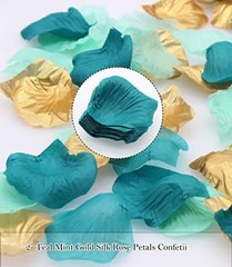 900PCS Teal Aqua Mint Gold Silk Rose Flower Petals Party Confetti Table
