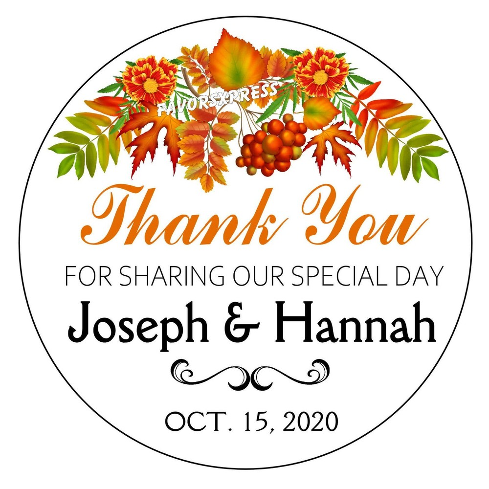 FALL WEDDING FAVOR STICKERS THANK YOU LABELS BRIDAL SHOWER AUTUMN LEAVES