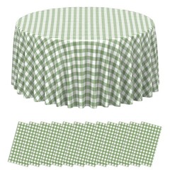 12 Pcs Sage Green Gingham Tablecloth Decorations, Disposable Round Green