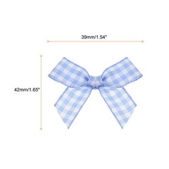 30Pcs Mini Gingham Ribbon Bow 1.5″ Checkered Fabric Satin Light Blue and White