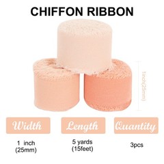 3 Rolls Nude Pink Chiffon Ribbon – 1 inch x 5 Yards, Silk Fabric for Gift Wra…