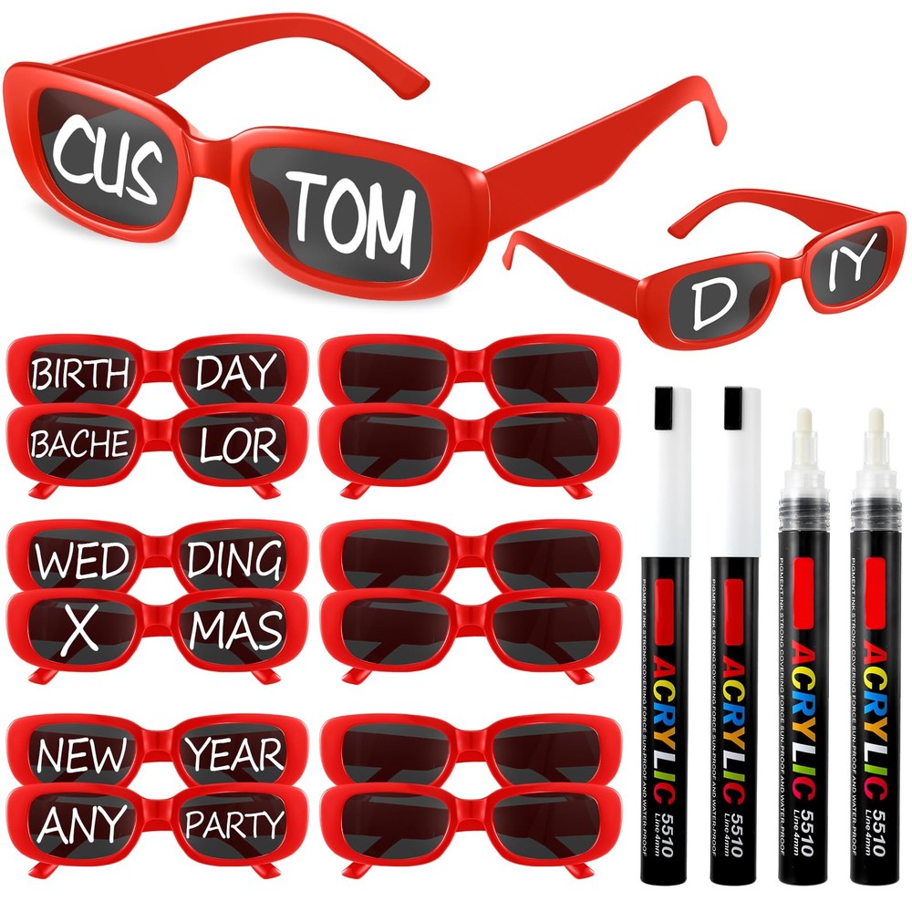 Flutesan Personalized Rectangle Sunglasses with Marker Pens for Red/White