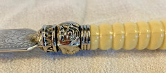 Silver plated Cake Knife & Server Set with Ivory Colored Ribbed Handles, Glossy