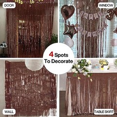 Foil Curtain 2 pcs, 3.3×6.6 ft Metallic Brown Tinsel Curtains, Brown-9012