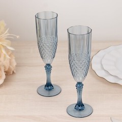6 DUSTY BLUE 8 oz Crystal Plastic Champagne Flute GLASSES Party Events