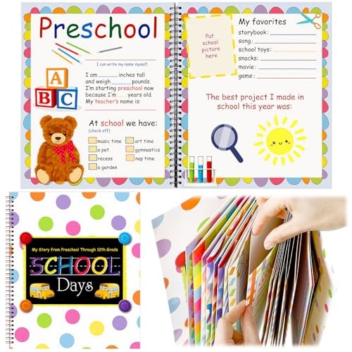 School Memory Book Photo Album for Kids, School Years Keepsake Book Polka Dots