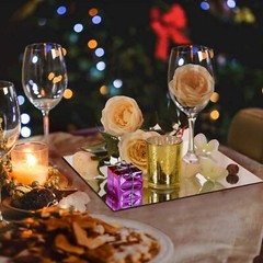 90-0243 Silky Silk Square Mirror Candle Plate Set| Edges Mirror for Wedding