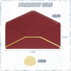 Envelope 4 1/8 x 9 1/2 inch gold edge, 50 pieces for V Flap, burgundy