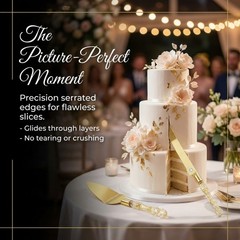 Homi Styles Wedding Cake knife and Server Set | Glitter Gold Color Premium 42…