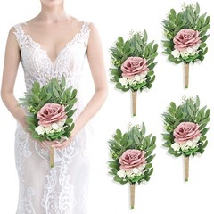 8 Inch Bridesmaid Bouquets Set of 4 – Artificial Flowers Greenery Bouquet for…