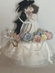 Pastel Roses Western Wedding Cake topper with Cowboy Couple