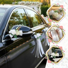 6 Pcs Ivory & White Rose Wedding Car Decoration Kit – Bouquet Door Handle & Rear