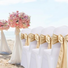 50pcs Beige Satin Sash Wedding Chair Bow, Elastic Chair Sashes S…