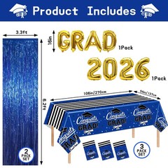 multiwins 7-Pack Graduation Party Decorations Set, 3 Blue 54″ x 108″,