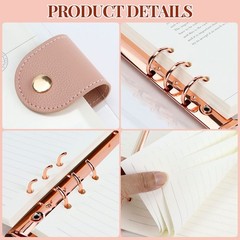 MultiBey A5 Binder 6-Ring Clear Binder Notebook Cover, Rose Gold Round Ring w…