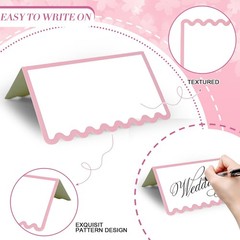 150 PCS Pink Blank Scalloped Tent Place Name Cards Table Setting 2×3.5 In