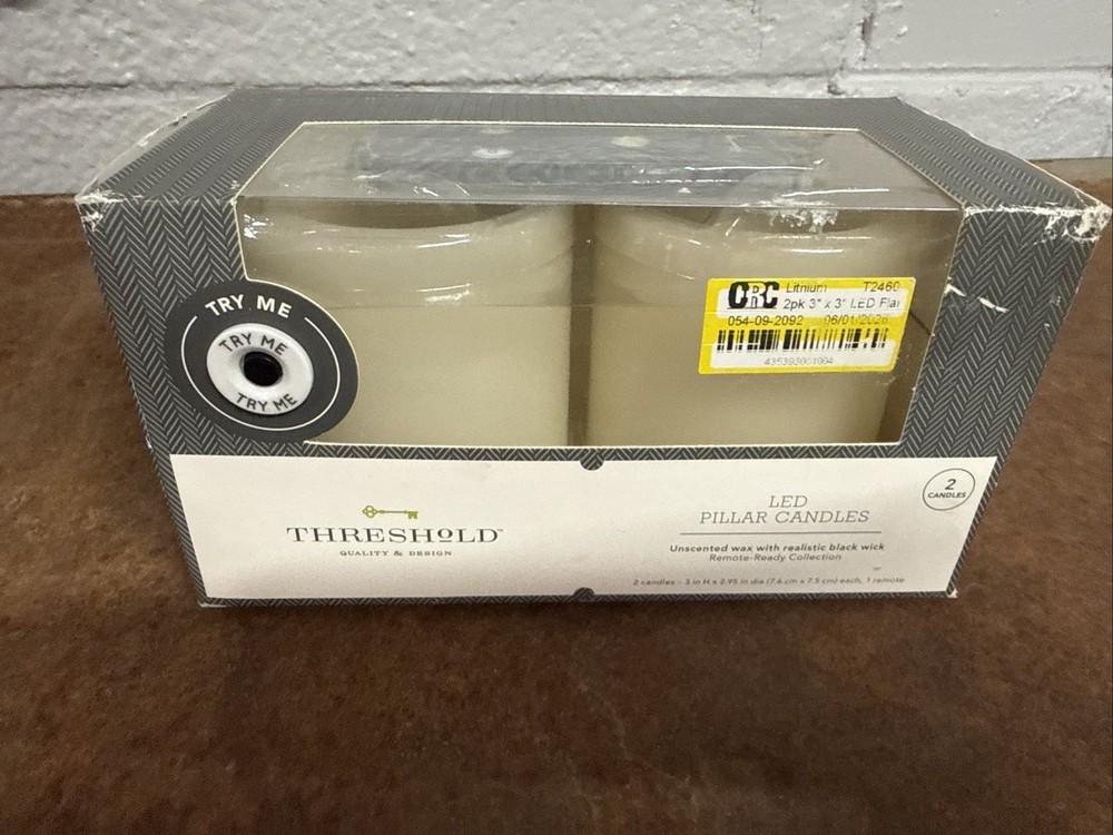 Threshold LED Pillar Candle Set 2PK 3in Cream Color