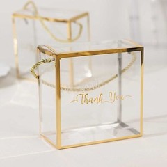 CLEAR GOLD 25 PVC Favor Boxes with Rope Handles and Thank You Print Party