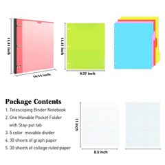 INFUN All-in-one Telescoping Binder Notebook，3 Ring Notebook Binder with