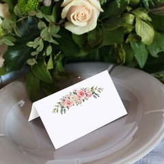 Pink Roses Place Cards for Table Setting – Set of 50 Blank Name Cards, Seatin…
