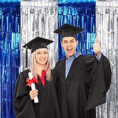 6Pack 3.3Ft x 6.6Ft Graduation Foil Fringe Curtain Backdrop Decorations, Blue…