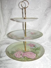 Custom Three Tier Tea Party Cake Stand Made With Vintage Hand Painted Plates