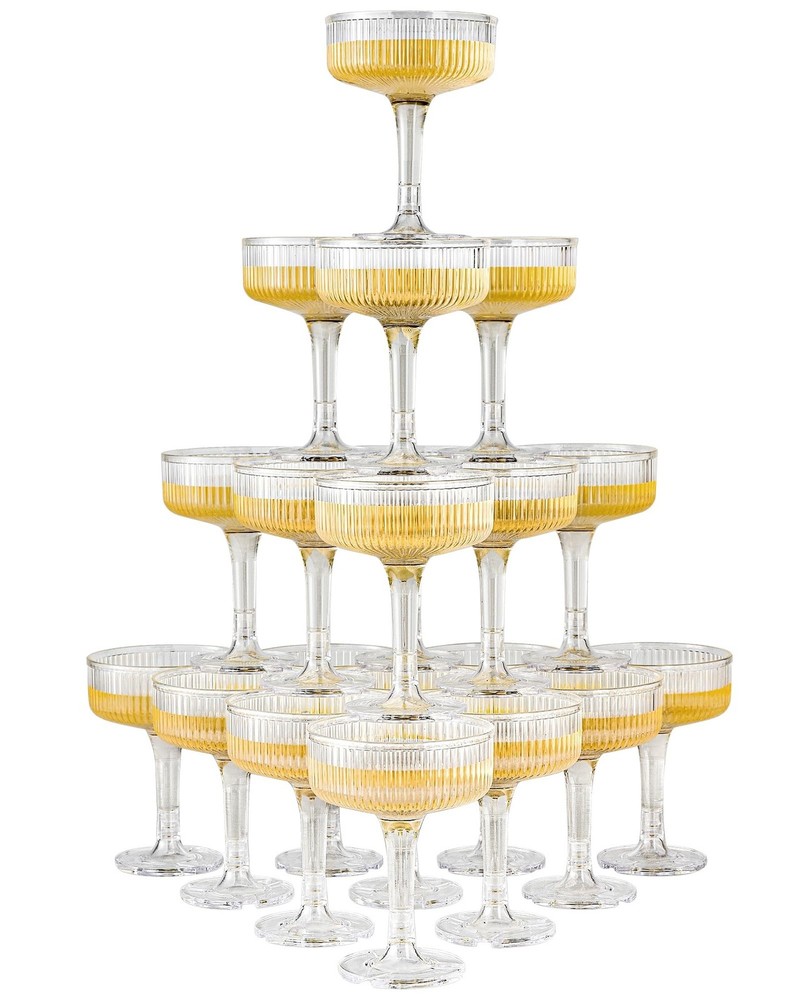 20 Pack Plastic Champagne Tower, 7oz Champagne Coupe Unbreakable Plastic Cock…