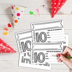 10th Birthday Invitations, 25 Double-Sided Invitation Cards with 25 Envelopes…