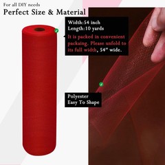 Red Tulle Fabric Rolls 54 Inch by 10 Yards Fabric Tulle Bolt for Wedding Christm
