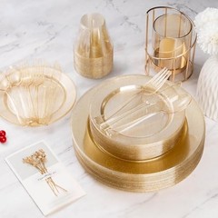 Gold Plastic Plates, Disposable Plates, Heavy Duty 60pcs 120PCS Gold Glitter
