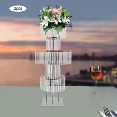 2Pcs Acrylic Crystal Flower Stand Wedding Vase Party Dinner Pedestal Stand Decor