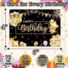 72 Happy Birthday Cards with Envelopes, 24 Unique Designs, Birthday Cards Bul…