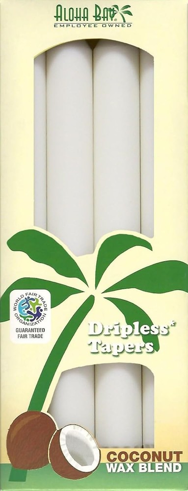 Aloha Bay Coconut Taper Candle – Dripless, Unscented 9 Inches w/ 4 PK, White