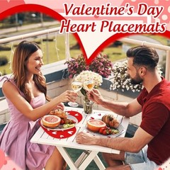 6 Pcs Valentine’s Day Heart Plastic Placemats Red White Love Heart Shape Table