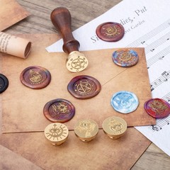 Mystical Drawing Wax Seal Set, 4 Removable Wax Seal Stamp Brass Head 1 Handle